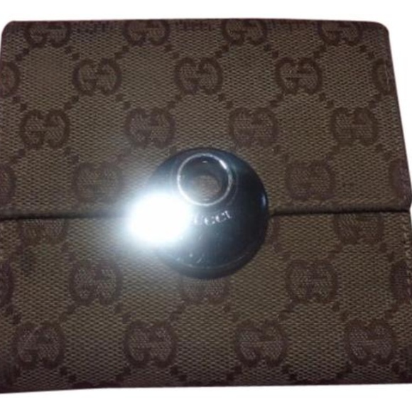 Gucci G Logo Print Canvas Brown Leather Vintage - Picture 1 of 5